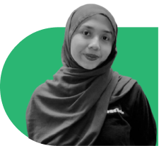 Portrait of a woman wearing a hijab, facing the camera, with a green abstract background.